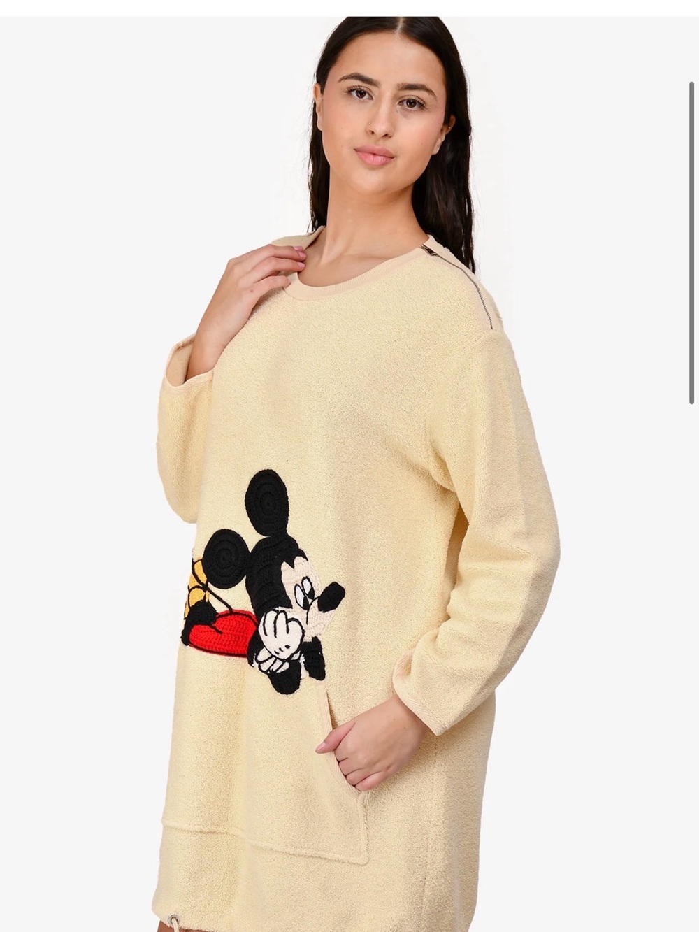GUCCI X DISNEY CREAM TERRY CLOTH MICKEY MOUSE SWEATER DRESS SIZE L - Picture 3 of 7